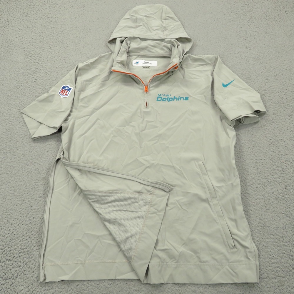Miami Dolphins Nike Team Issued Sideline Coach Hooded Jacket Mens Large Gray L